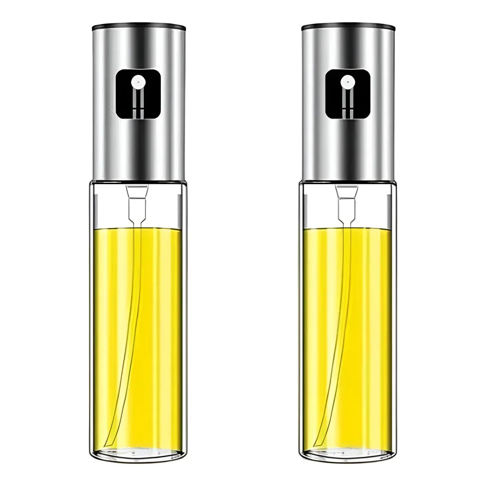 2x Kit 2 Galheteiros Spray Azeite Vinagre Vidro 100ml Prata