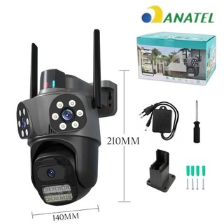 Câmera de Segurança WiFi Externa 3 Lentes 360° Zoom Visão Noturna Colorida IP66 Áudio Bid…
