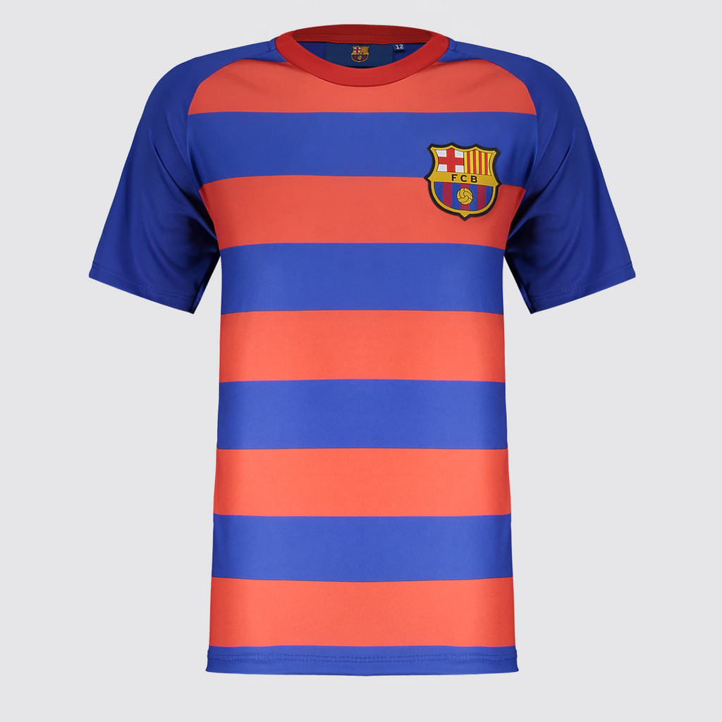 Camisa Barcelona Dry Fit Juvenil Azul e Vermelho em Oferta na Shopee