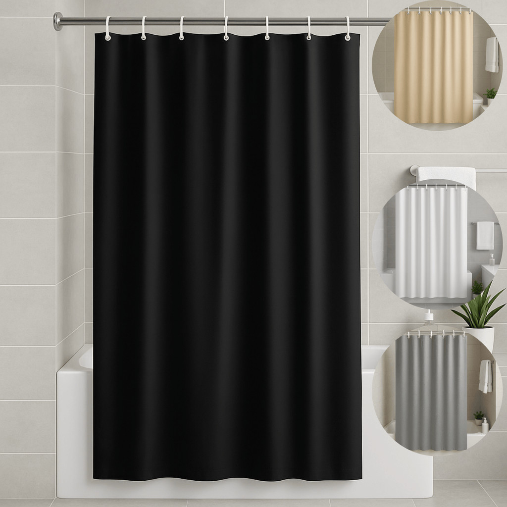 Cortina Box de Banheiro PVC Sem Visor Ganchos Impermeável Antimofo 1,38m X 1,98m