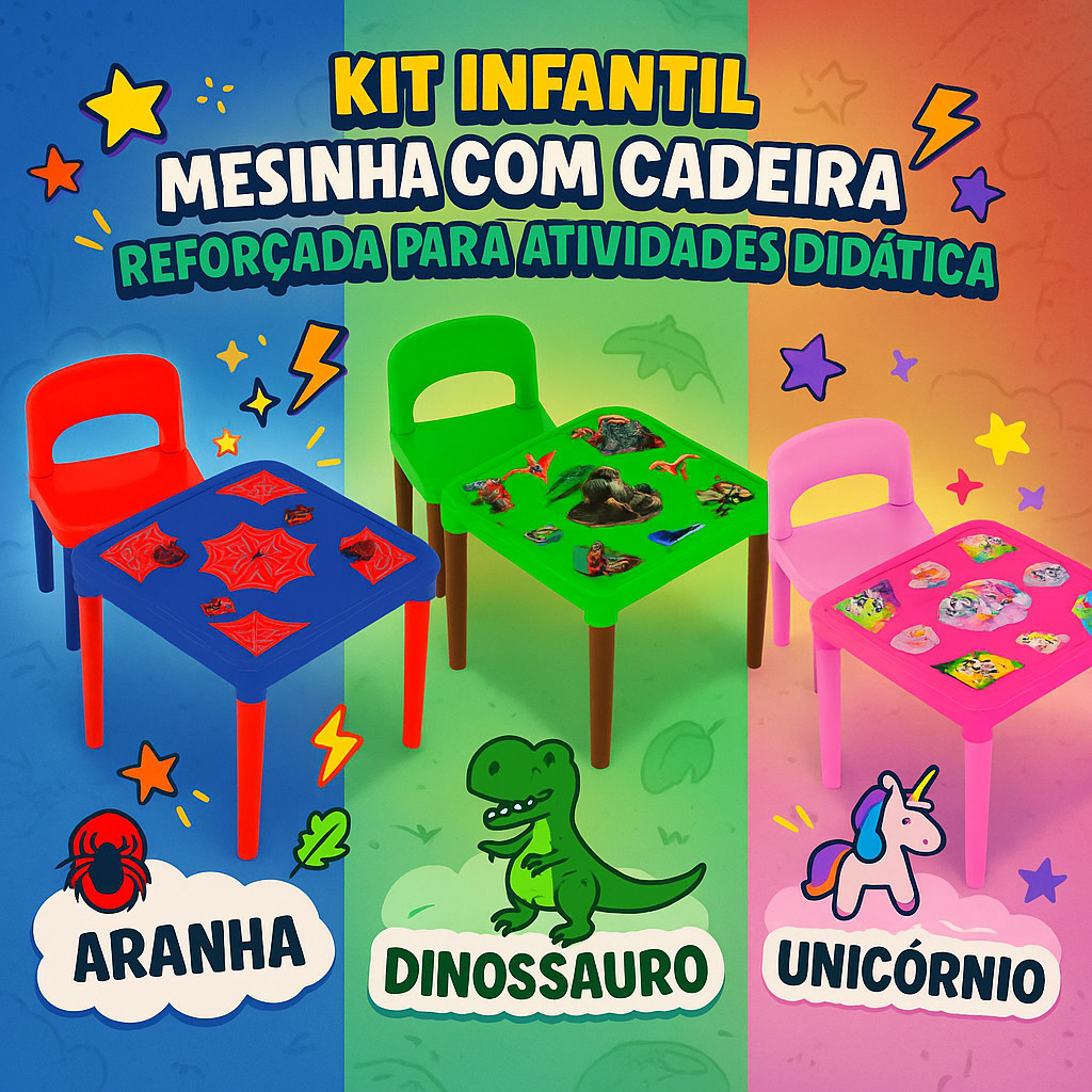 Kit Mesa Com Cadeira Infantil Educativa Didática Envio Imediato