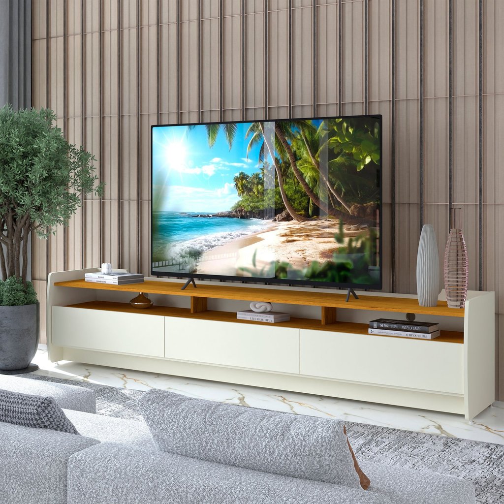 Rack para TV até 90 Polegadas 3 Gavetas 3 Nichos Sublime 220 100% MDF Off White/Naturale