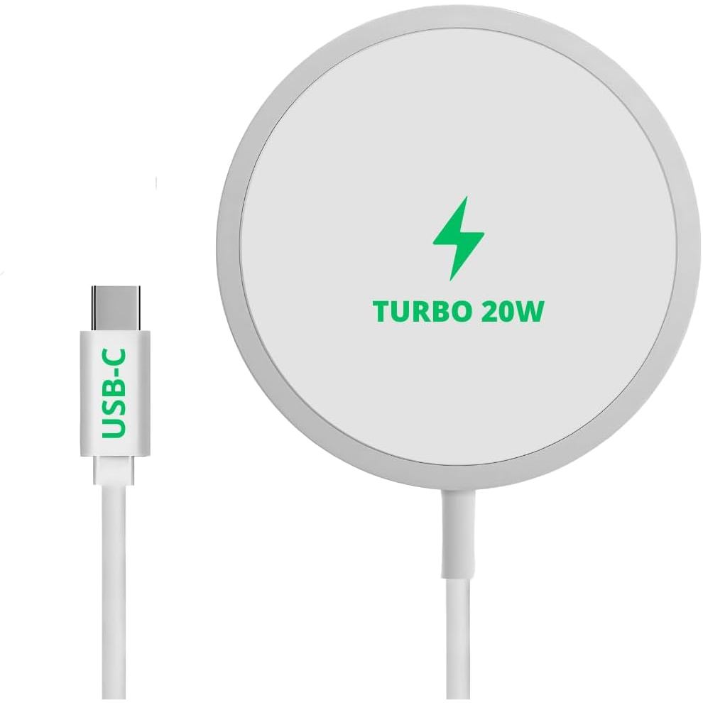 Carregador Por Indução 20W Turbo, Magnético Sem Fio Tipo C Compatível com MagSafe Carregamento Rápido 1M