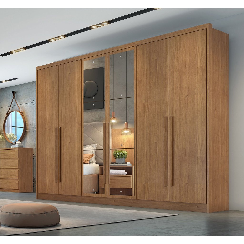 Guarda Roupa 6 Portas 6 Gavetas com Espelho Reno  Cumaru em Oferta na Shopee