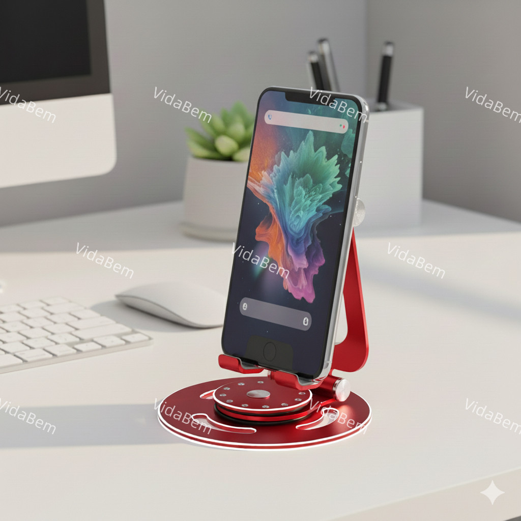 Suporte de Mesa Ajustável Giratório 360° Dobrável e Portátil para Celular