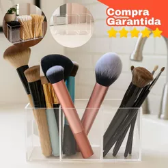 Organizador Cosmético Acrílico 3 Divisórias Pincel Maquiagem Lápis Bancada