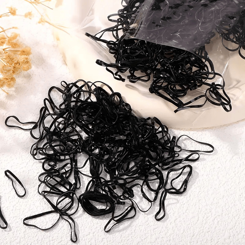 Kit 1000/500 Elásticos de Silicone Preto Premium para Cabelo Tranças Penteados Pet