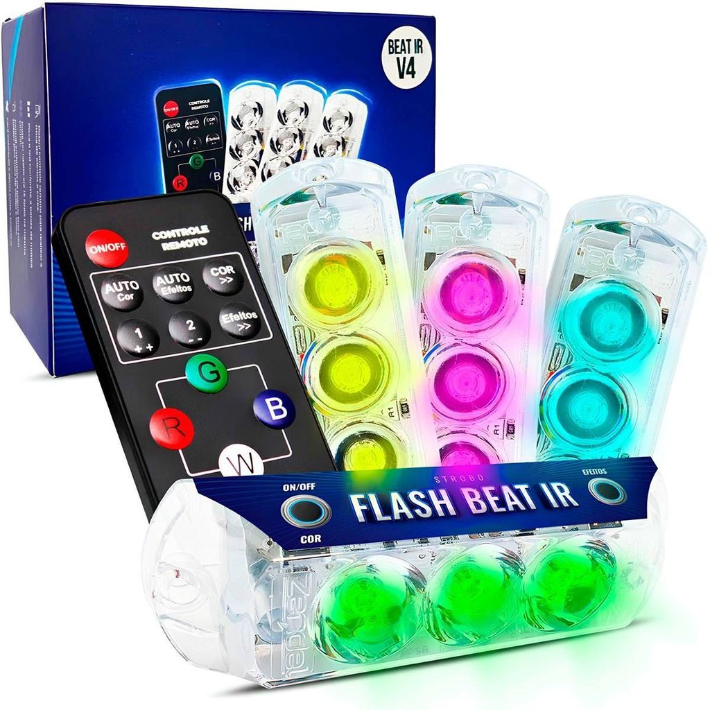 Kit 4 Strobos Flash Beat IR V4 Com Controle 10 Efeitos 7 Cores RGB Zendel