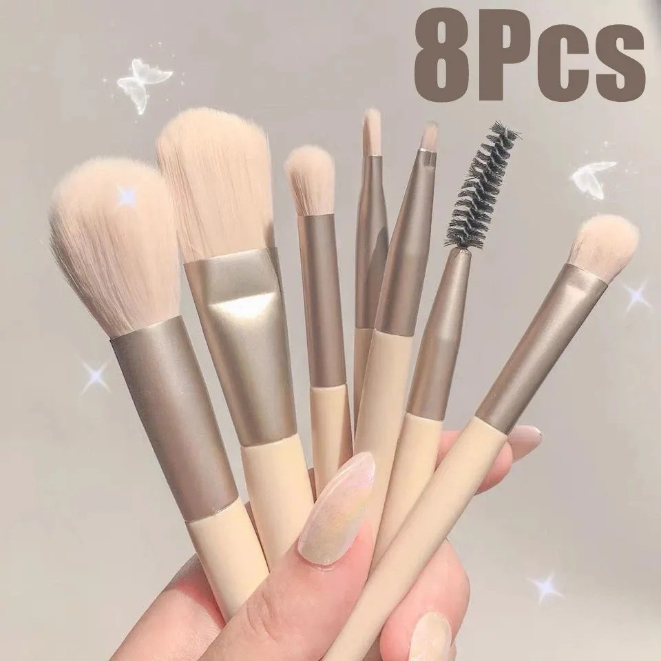 1-4kits de8 Peças / Conjunto Mini Pincéis De Maquiagem Com Cabo De Madeira Fosco / Ferramenta Portátil De Beleza em Oferta na Shopee