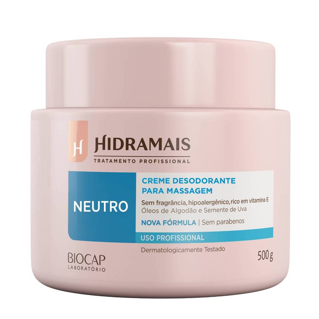 Creme Massagem Neutro Hidramais 500g Hipoalergênico Sem Fragrância Drenagem Linfática e Modeladora
