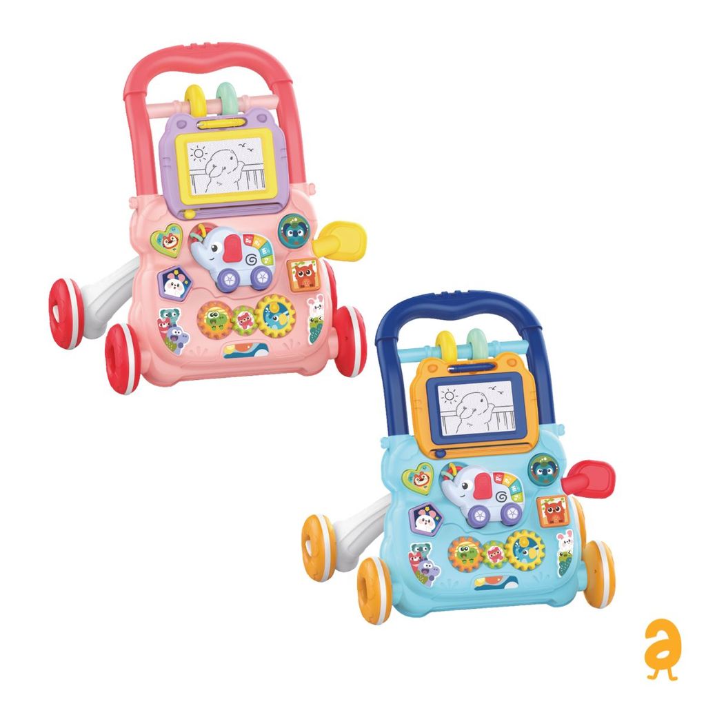 Andador Infantil Empurrar Elefante Maxi Baby Educativo Musical Lousa Mágica Interativo Azul Rosa