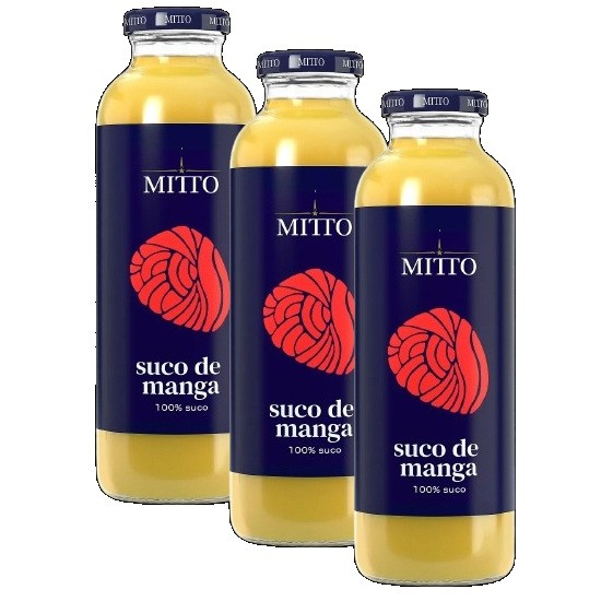 kit 3 Suco Integral Mitto Sabor Manga Garrafa Vidro 300ml
