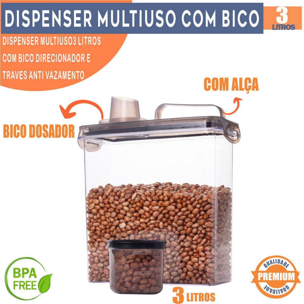 Potes Herméticos 3 Litros Multiuso Com Travas Copo Dosador Porta Dispenser Cereais Grãos Arroz em Oferta na Shopee