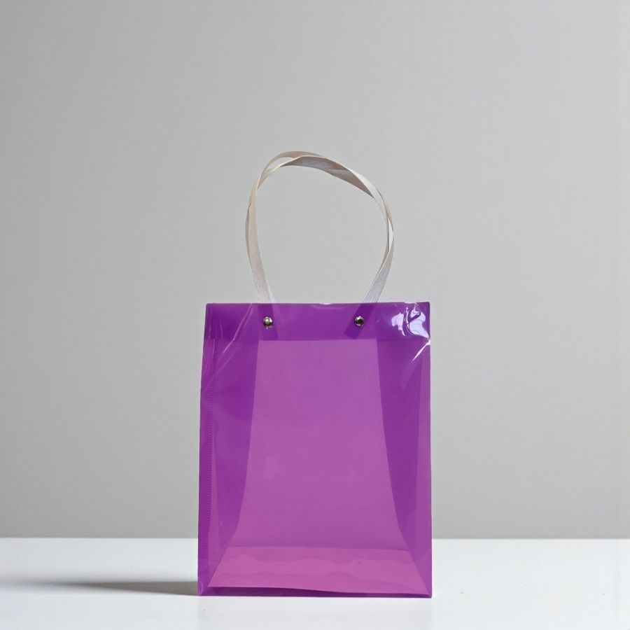 Sacola Transparente PVC com Alça de Fibra - Roxo - 24,5x19,5x9,5cm - 1 unidade em Oferta na Shopee