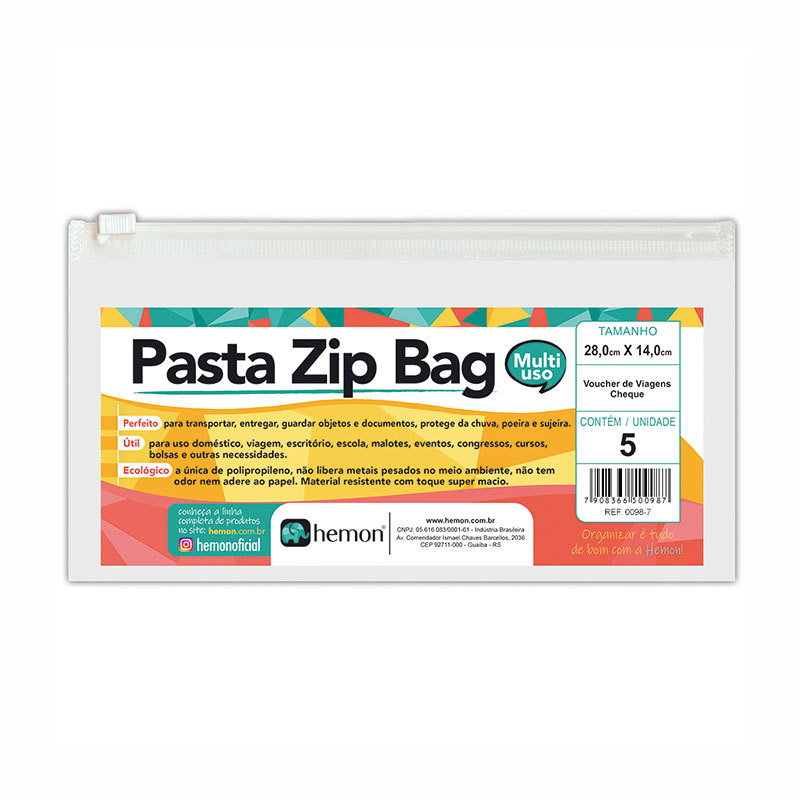 Pasta Zip Bag versátil Cristal 0098-7 28x14cm 5 und Chies