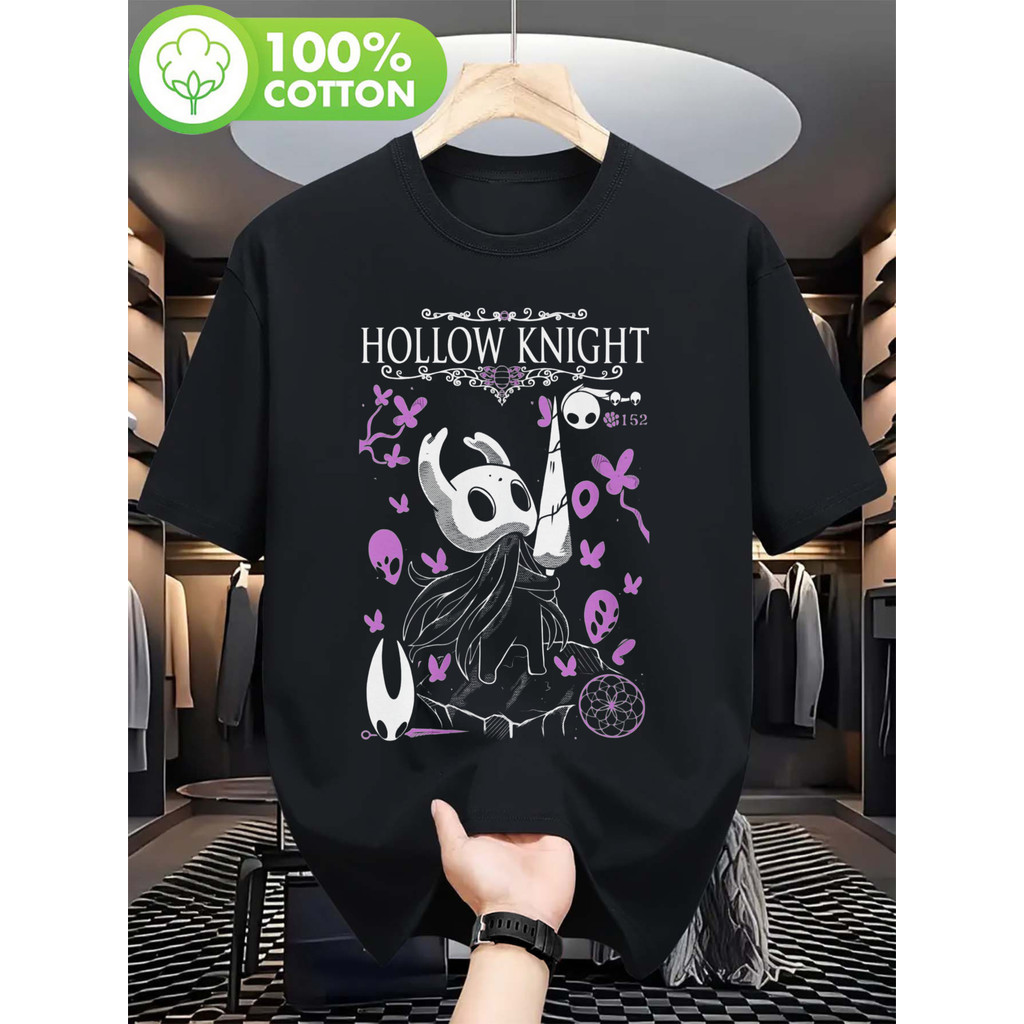 Camiseta Masculina Hollow Knight Estampa Jogo Personagem Ação Texto Algodão Confortável Divertida Estilosa Moda