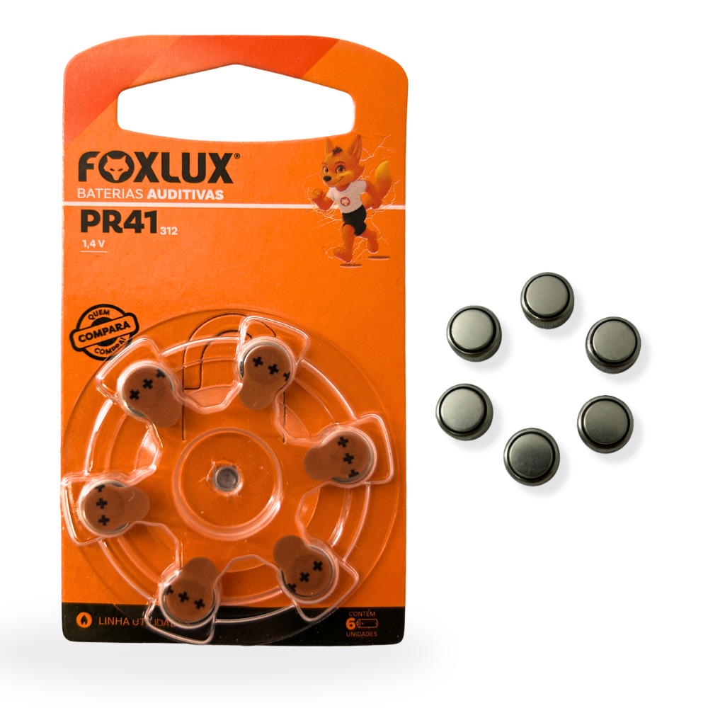 Pilha Bateria Auditiva Foxlux 312 PR41 com 6 Unidades