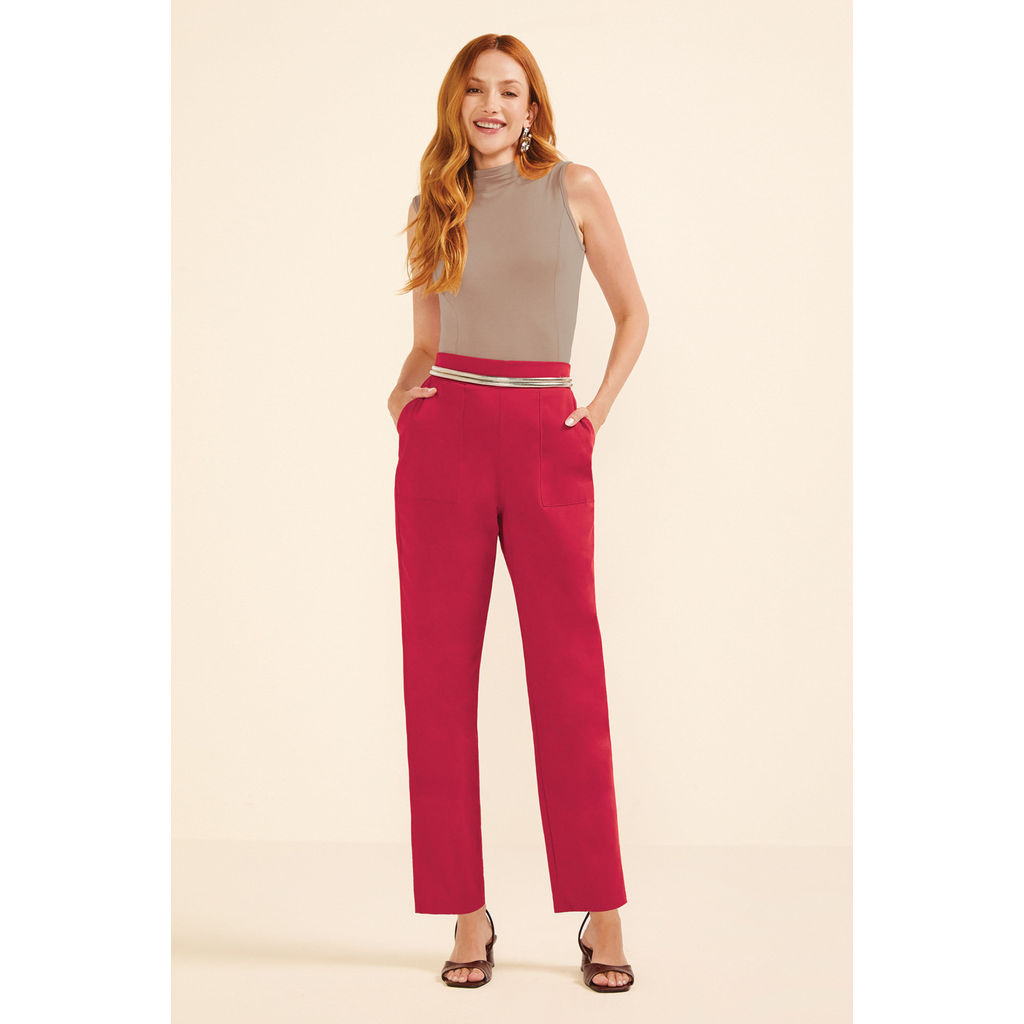 Calça Feminina Reta Sarja Marialícia Vermelho