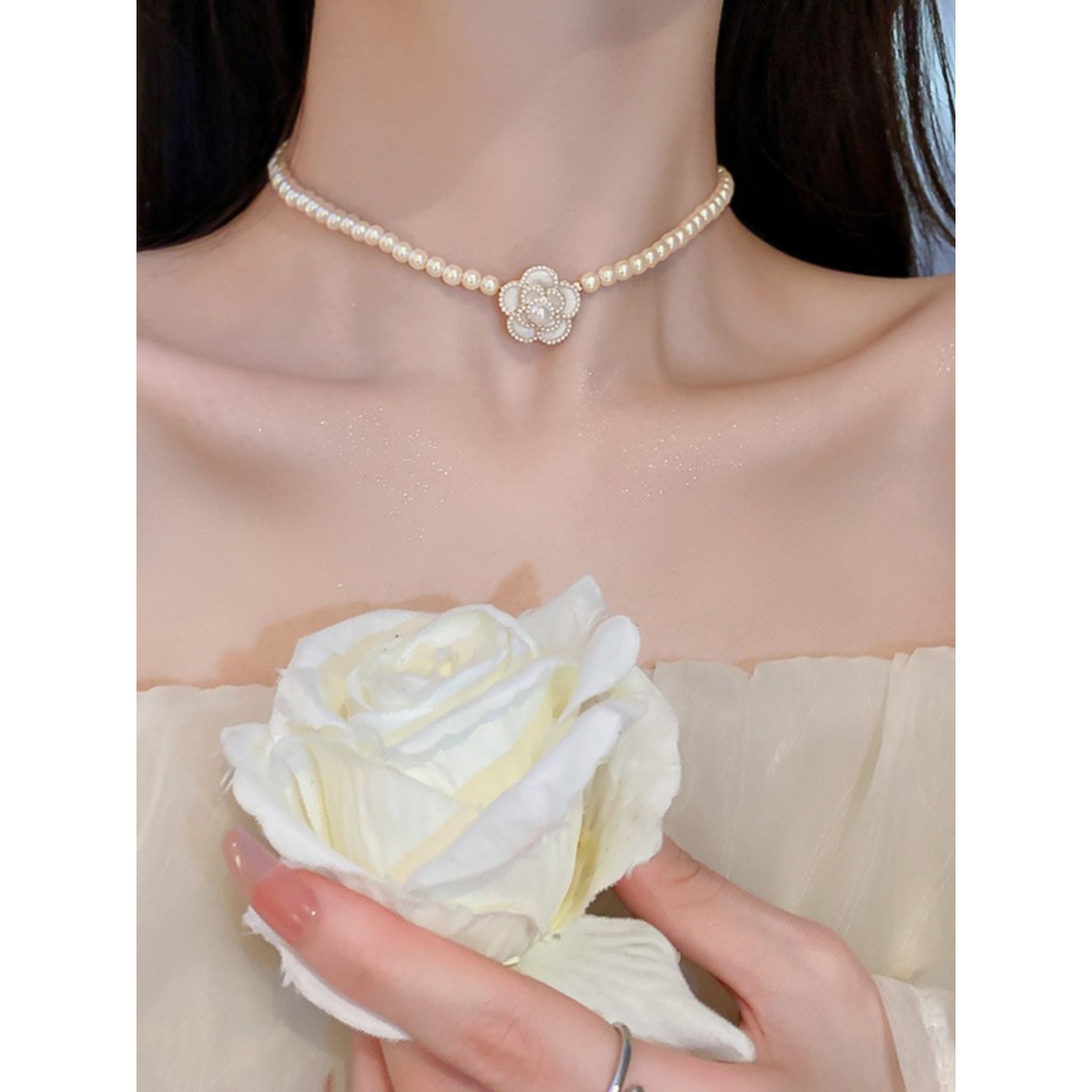 colar femenino colar Camélia pérola colar Design feminino High-End clavícula corrente luz francesa colar de luxo nicho d