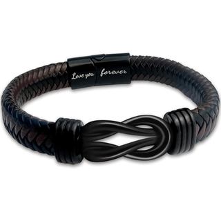 Pulseira de Nó para Homens – Pulseira de Couro Trançado Marrom com Aço Inoxidável e Símbolo do Infinito, Gravada com "Am