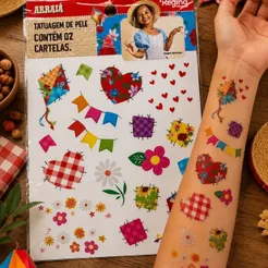 KIT TATUAGEM FESTA JUNINA DE PELE ARRAIÁ C/ 02 CARTELAS (REGINA) CHOCO