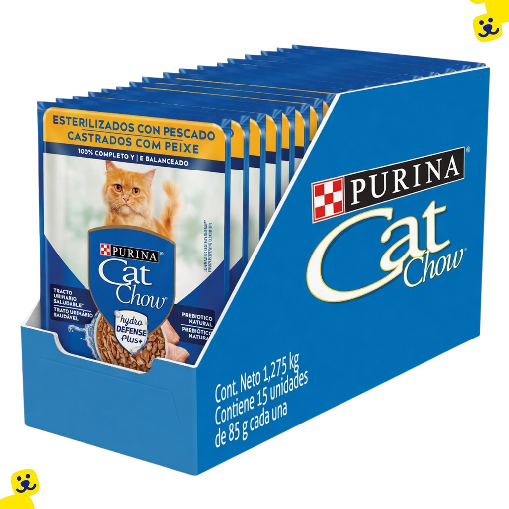 Kit 15 Sachê Cat Chow Ração Úmida Sabor Peixe Gatos 80g