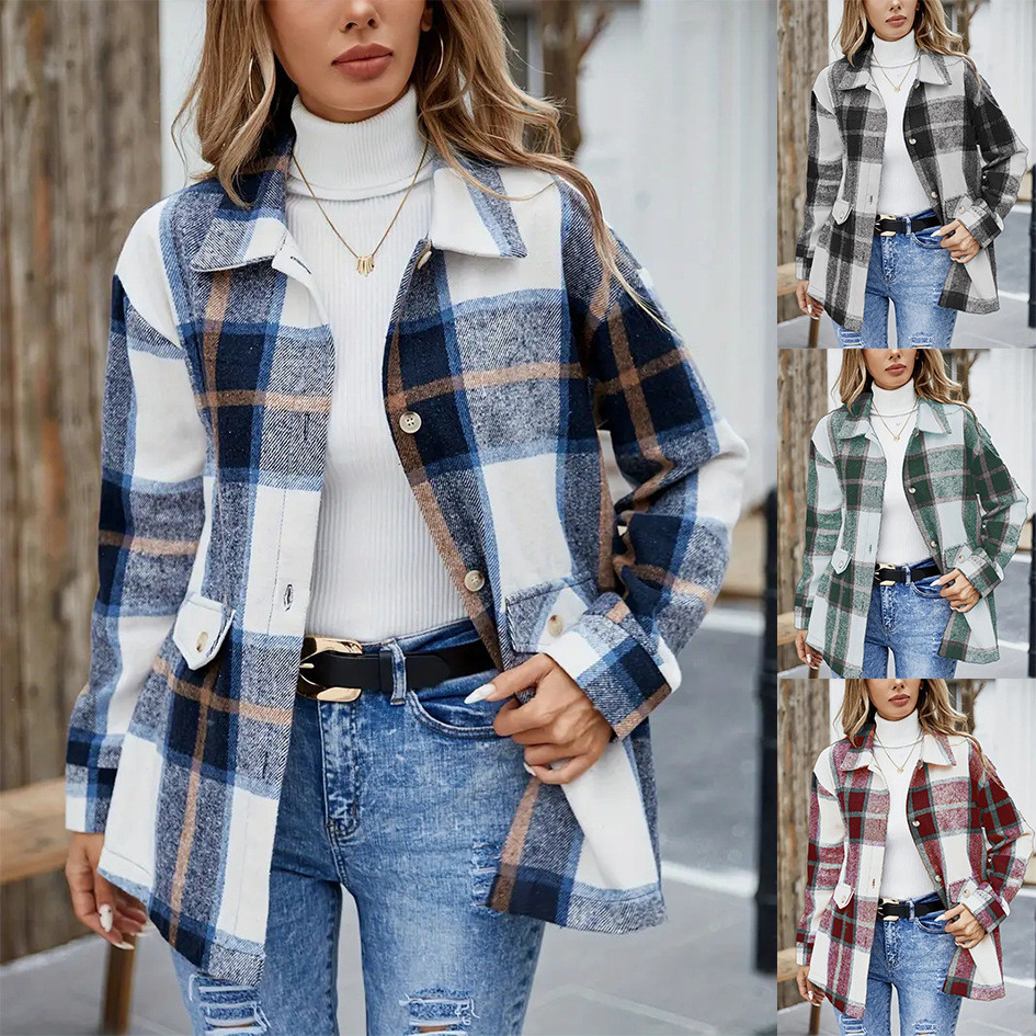【Quente e Elegante】Camisa Xadrez Feminina de Flanela/Casual/Confortável/para Inverno e Outono