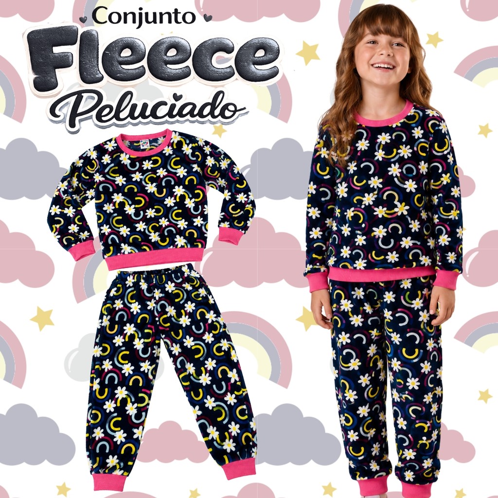 Conjunto Infantil Menina Fleece Peluciado – Ultra Macio Térmico  Super Quentinho- Moletom- Inverno