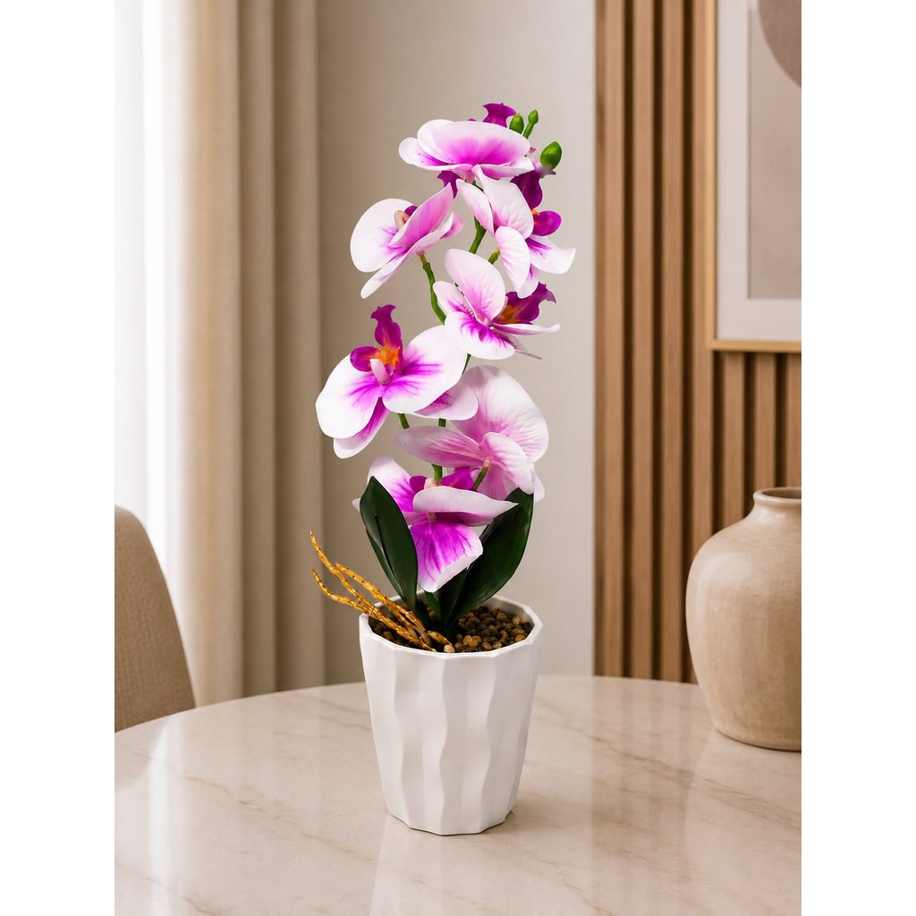 Arranjo de Orquídea Artificial Com Vaso Rosa e Branca Decorativa 35cm 26135 - Vencedor