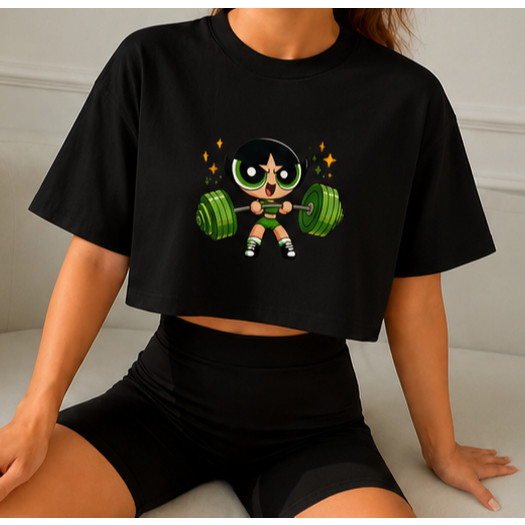 Cropped Feminino Meninas Super Poderosas Academia Fitness Estilo Oversized Moda Tumblr