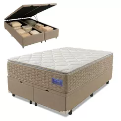Cama Box Baú Queen Colchão Ortopédico Magnus Molas Superlastic Pillow Top 158x198x79cm Hip Sleep