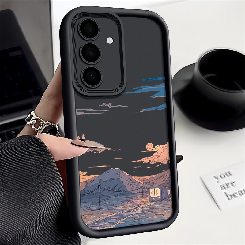 Capa de Telefone com Padrão de Montanha e Trem para Samsung Galaxy A57 A37 A56 A36 A17 A16 A15 A14 A27 A26 A25 A55 A35 A
