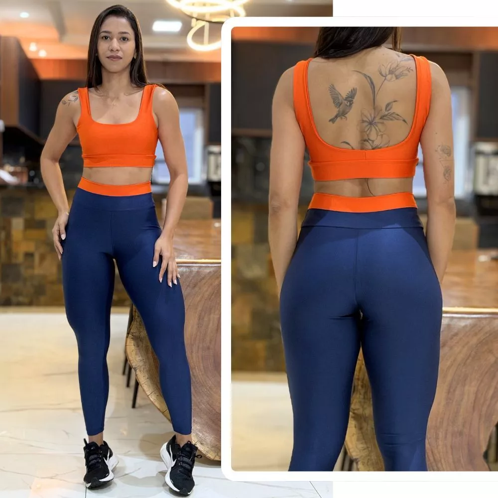 Conjunto de Academia BICOLOR Feminino Calça Legging + Top Regatinha com Zero Transparencia