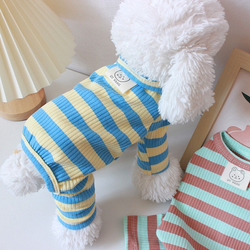 Imagem Listrado confortável roupas para cães de estimação pequeno cão quatro patas Loungewear Bichon Teddy pijamas primavera ou
