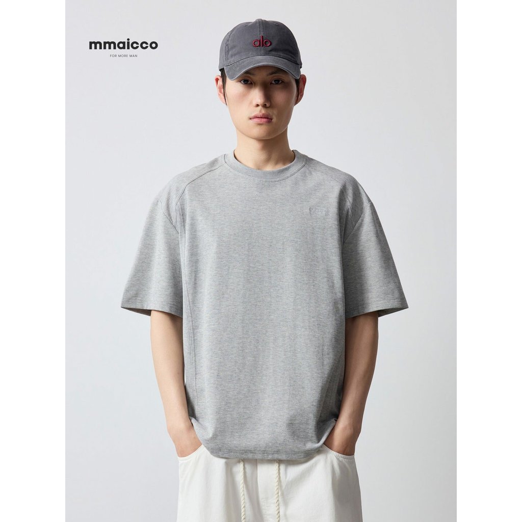 Momaike roupas masculinas Gaozhi Commuter mesma cor bordado camiseta masculina 2026 verão novo estilo 210g camiseta masc