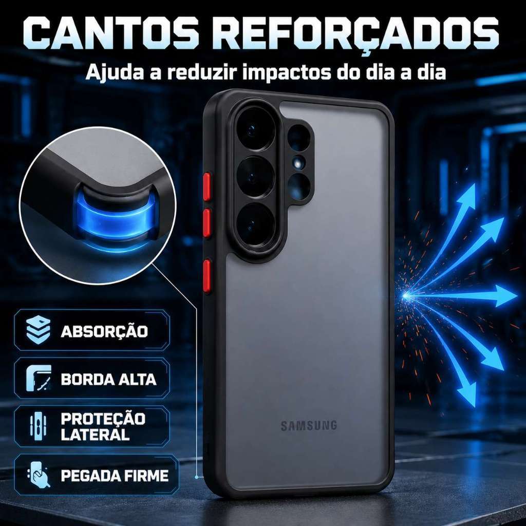 CAPA FOSCA TRANSLÚCIDA PRETO  S26 ULTRA/S25/S24ULTRA/S25ULTRA/S25PLUS/S20FE/S24FE/S21FE/S25 FE