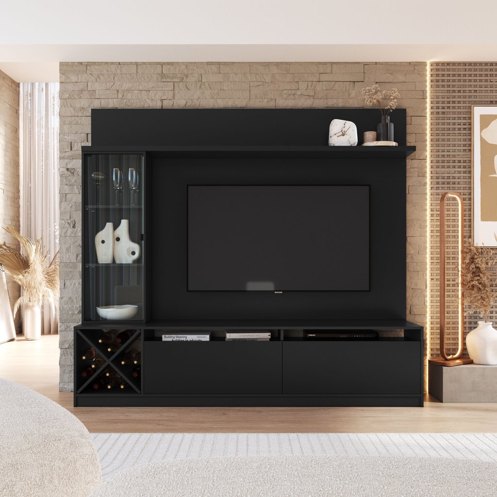 Estante para TV e Home Theater até 60 Polegadas 200CMX180CM 1 Porta de Veneza Preto Preto