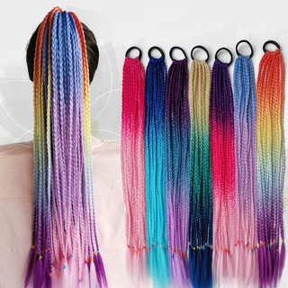 Cor Gradiente Trançado Cabelo Bagunçado Rabo De Cavalo Feminino Elástico Peruca Acessórios Bandana 6 EB2B