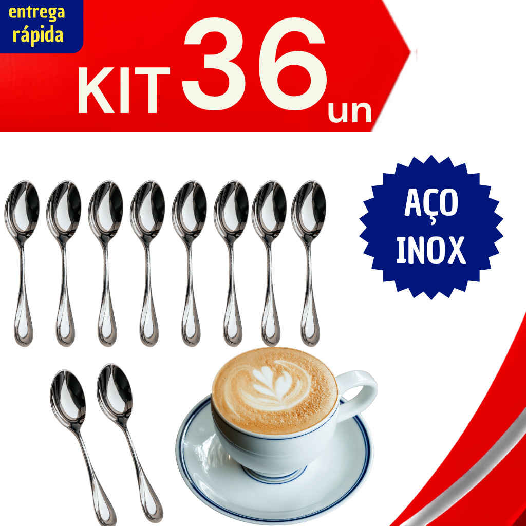 Utensilios Kit 36 Colheres Café Aço Inox Colherzinha Pequena 8,8Cm Elegante Cozinha Buffet Cafeteria Utilidades