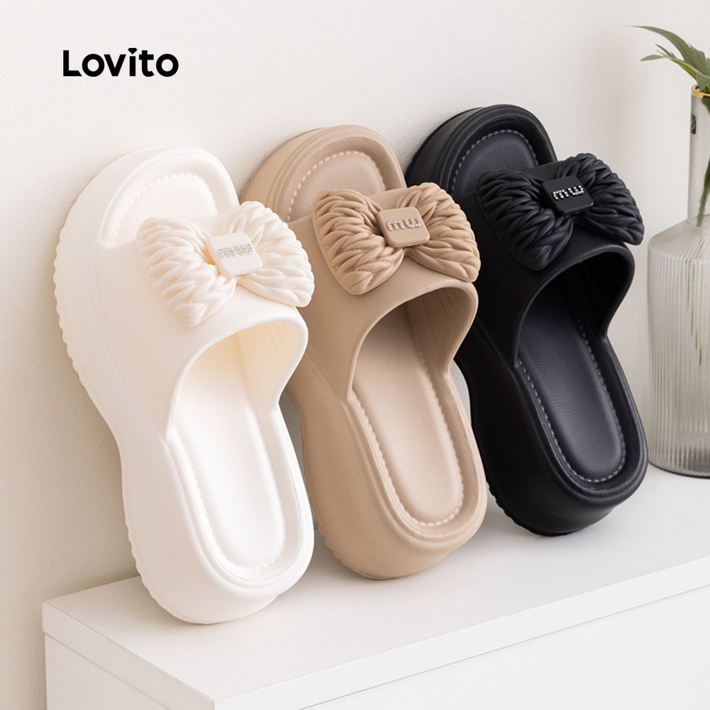 Lovito Casual Sandálias Rasas com Plataforma Sandálias Pretas Simples e de Lazer para Mulheres LFA112057