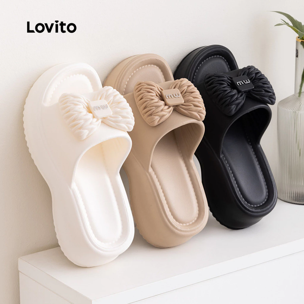 Lovito Sandálias Rasteiras Casuais Estilo Coreano Com Plataforma Modelo Simples E Confortável Na Cor Preta Para Mulheres LFA112057 — imagem 1