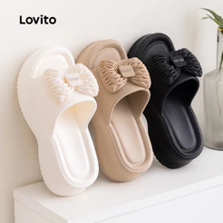 Lovito Sandálias Rasteiras Casuais Estilo Coreano Com Plataforma Modelo Simples E Confortável Na Cor Preta Para Mulheres LFA112057