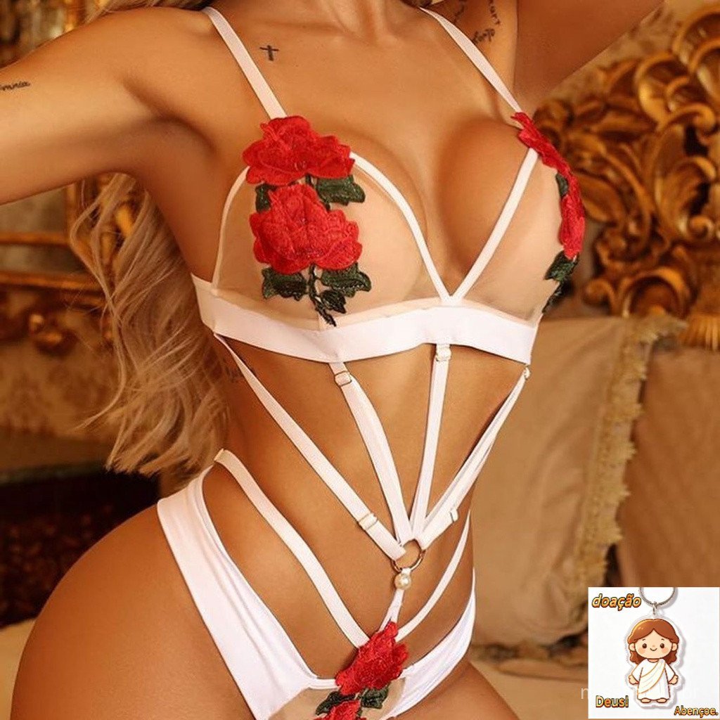 Conjunto De Roupa Íntima Feminina Sexy De Imitação De Flor Bordada