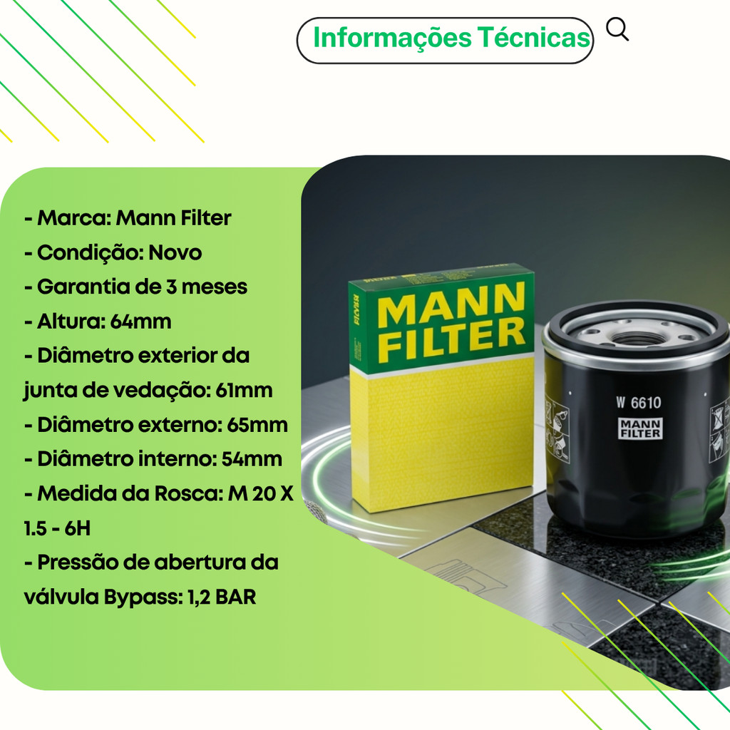 Filtro de Óleo para Renault Clio 1.0 8V 1.0 16V 1997 até 2016 Mann Filter Cód - W6610 · foto 2