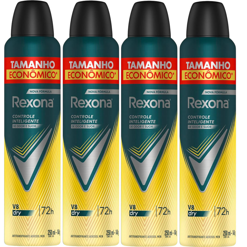Kit Desodorante Aerosol Rexona V8 Amarelo 250ml - 4 Unidades