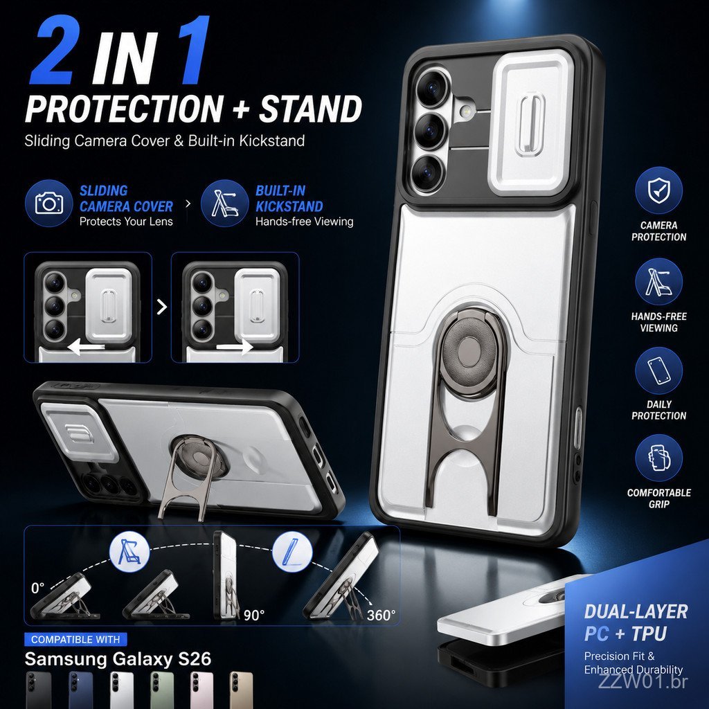 360 °   Capa Protetora com Suporte Rotativo para Câmera para Samsung A27 A37 A57 A36 A56 A16 A17 A26 A35 A55 A07 A06 A05
