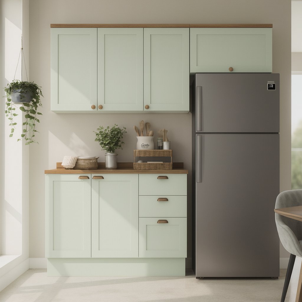 Cozinha Completa Modulada Aéreo 4 Portas Balcão 2 Portas 3 Gavetas com Tampo e Rodapé Luminata Verde Verde