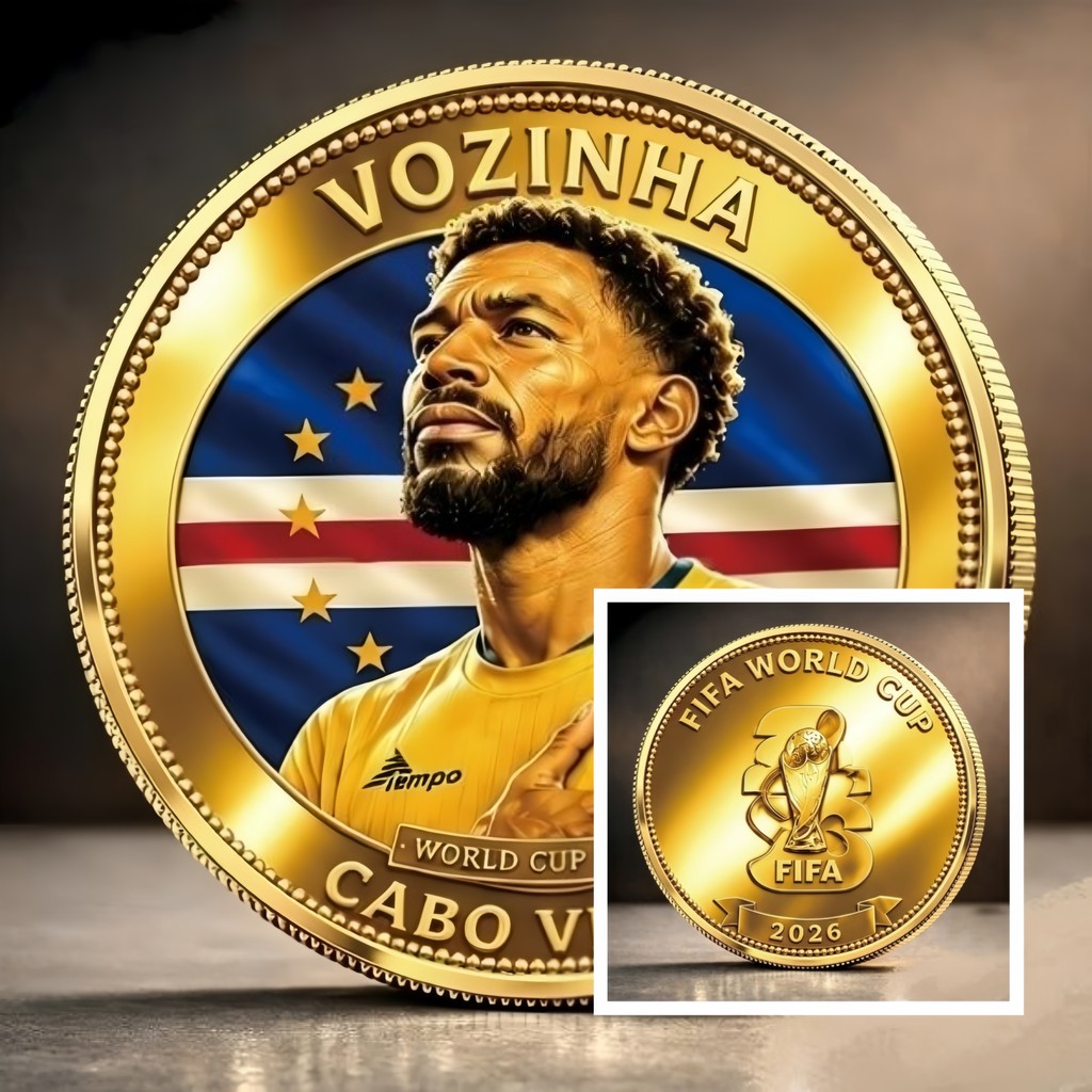 Moeda Comemorativa da Sorte Edição Limitada com Tema da Copa do Mundo 2026 de Cabo Verde - Jogo de Tabuleiro DIY Colecio