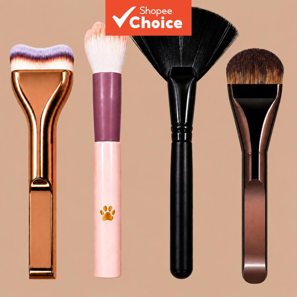 Conjunto De Pincéis De Maquiagem Mais Vendido , 4 Peças , Inclui Base Líquida , Pata De Gato , Blush , Ventilador Grande