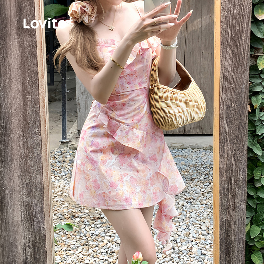 Lovito Padrão de Vestido Boho com Babados No Estilo Resort Vestido de para mulheres L200AD259 · foto 2